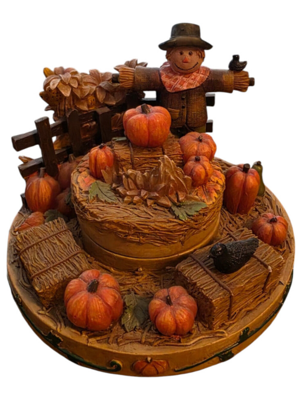 Vtg Our America Yankee Candle Capper & Holder Scarecrow Pumpkins Halloween Fall